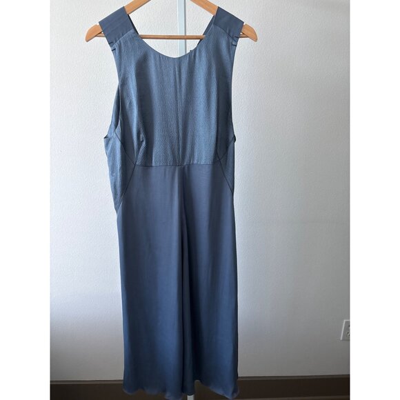 Jigsaw Dress Sz 12 Silk Midi Blue Designer Quiet Luxury Open Back Evening Party - Picture 8 of 16